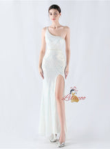 Mermaid Sequins One Shoulder Beading Prom Dress