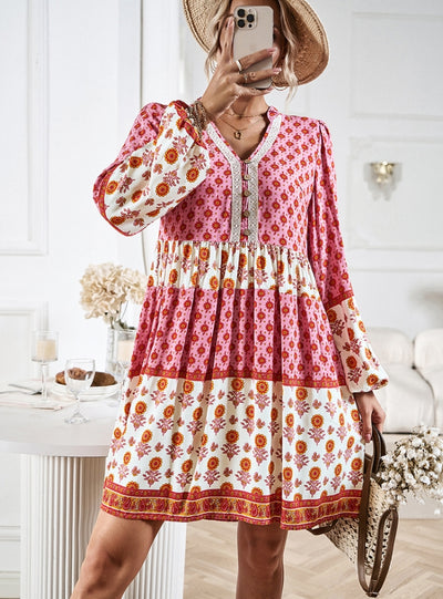 Vacation and Leisure Bohemian Long Sleeve Print Dress