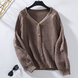 Solid Color Button Loose Lantern Sleeve Sweater Coat