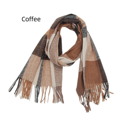 Thickened Fringed Rainbow Plaid Scarf