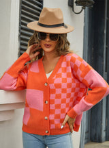 Plaid Stitching Sweater Coat