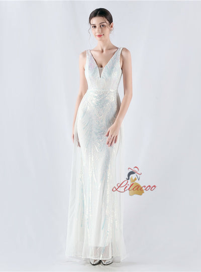 V-neck Sequins Mermaid Prom Dress