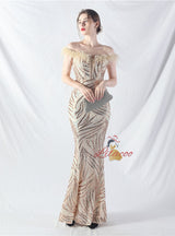 Mermaid Sequins Off the Shoulder Split Prom Dress