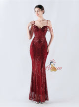 Spaghetti Straps Sequins Beading Prom Dress