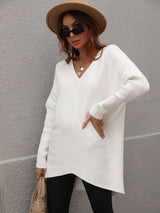 Solid Color V-neck Fashion Top Sweater