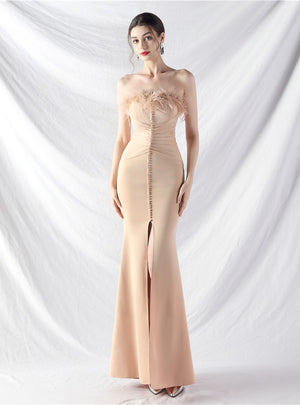 Mermaid Strapless Pleats Split Prom Dress