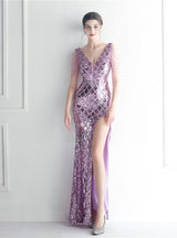 V-neck Sequins Beading Prom Dress