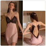 Deep V Lace Leisure Suspender Nightdress