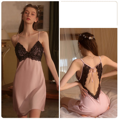 Deep V Lace Leisure Suspender Nightdress