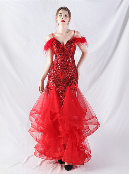 Mermaid Tulle Sequins Spaghetti Straps Prom Dress