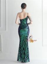 Mermaid Sequins One Shoulder Beading Prom Dress