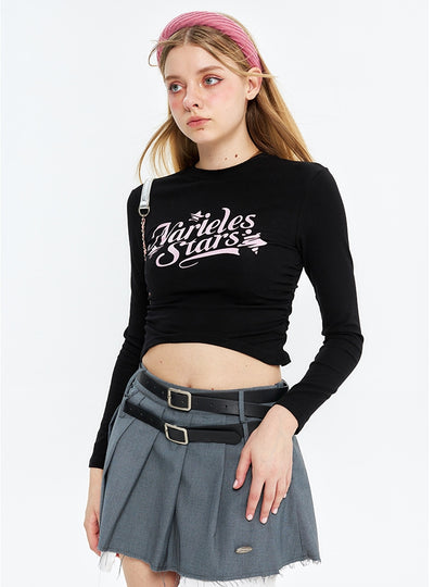 Printed Letters Slim Pleated Top