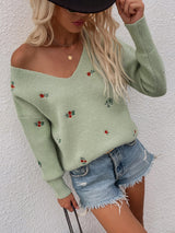 Printed V-neck Loose Pullover Sweater