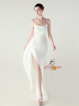 Burgundy Mermaid Spaghetti Straps Beading Prom Dress