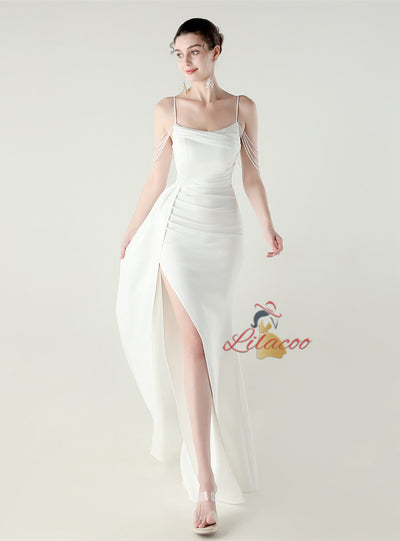 Burgundy Mermaid Spaghetti Straps Beading Prom Dress