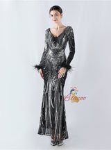 Long Sleeve Mermaid Sequins Prom Dress