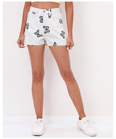 Loose High Waist Butterfly Shorts Jeans