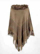 Fringe Knit Pullover Cloak Shawl