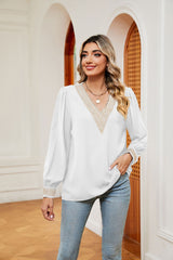 V-neck Stitching Loose Long Sleeves