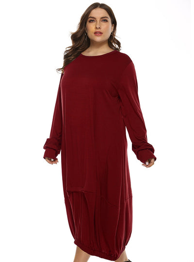 Round Neck Fashion Lantern Long Sleeve Dress