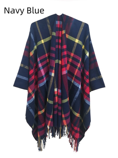 Double-sided Plaid Split Shawl