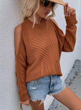Solid Long-sleeved Round Neck Twisted Rope Sweater