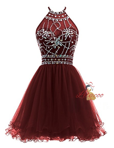 Black Tulle Halter Backless Homecoming Dress