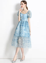 Palace Square Collar Bubble Sleeve Dress