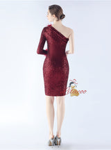 One Shoulder Long Sleeve Prom Dress