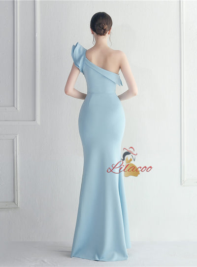 Mermaid One Shoulder Split Prom Dress