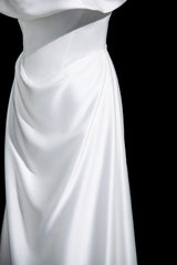 White Satin Off the Shoulder Wedding Dress