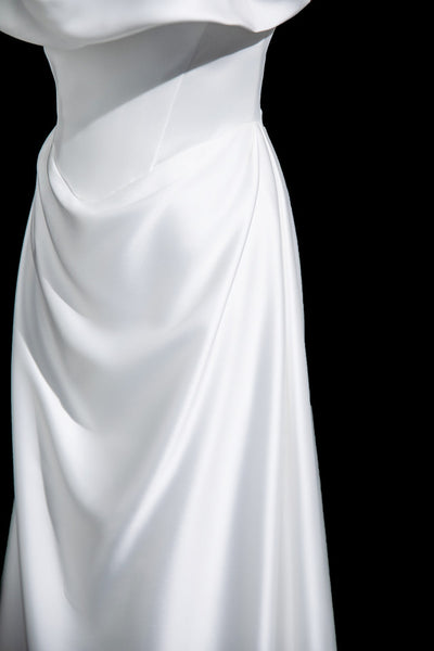 White Satin Off the Shoulder Wedding Dress