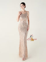 Mermaid Sequins Halter Beading Prom Dress