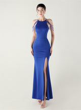 Mermaid Halter Split Beading Prom Dress