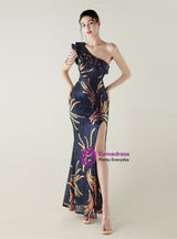 Black Mermaid Sequins One Shoulder Beading Prom Dress