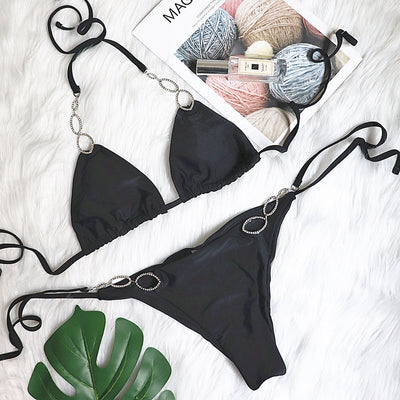 Sexy Metal Accessories Rhinestone Strap Swimsuit