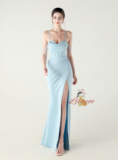 Mermaid Spaghetti Straps Pleats Prom Dress