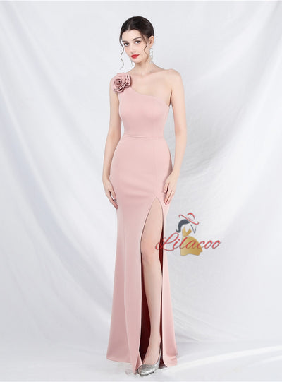 Mermaid One Shoulder Split Prom Dress