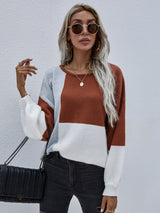 Crew Neck Pullover Back Strap Splicing Sweater