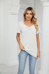 Thin V-neck Pleated Casual T-shirt