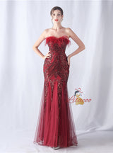 Mermaid Seuqins Tulle Feather Prom Dress