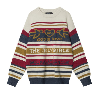 Striped Round Neck Loose Long-sleeved Sweater