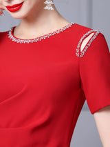 Purple Short Sleeve Beading Mother Of The Bride Dress