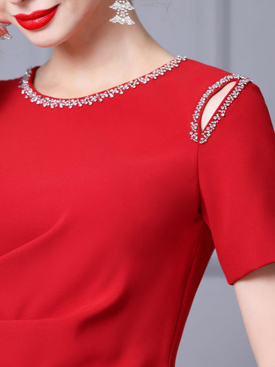 Purple Short Sleeve Beading Mother Of The Bride Dress