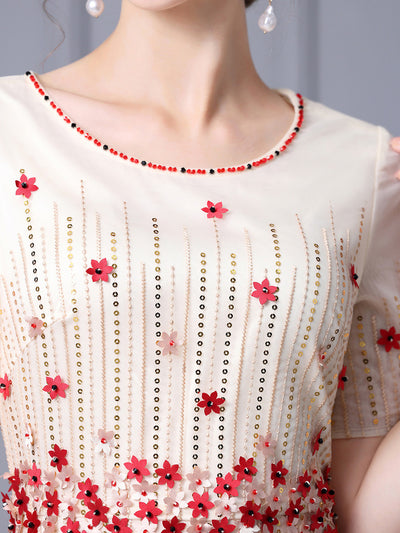 Champagne Sequins Flower Mother Of The Bride Dress