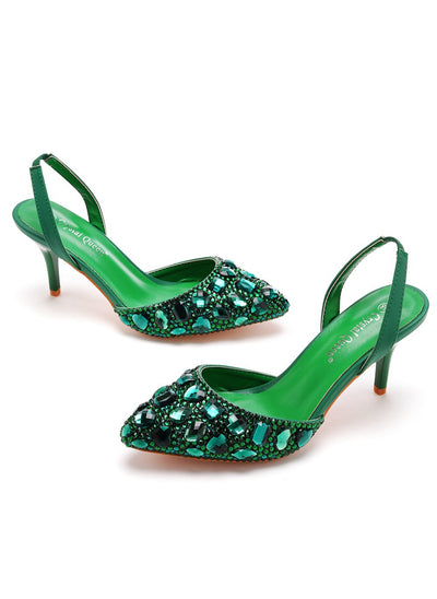 Shallow-mouthed Colored Rhinestone Stiletto Sandals