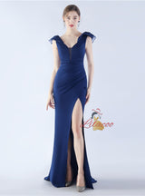 Mermaid V-neck Pleats Split Prom Dress