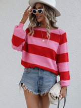 Spliced Striped Pullover Loose Sweater