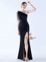 One Shoulder Split Beading Prom Dress