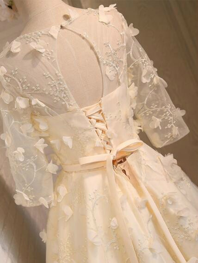 Yellow Short Sleeve 3D Flower Homecoming Dress